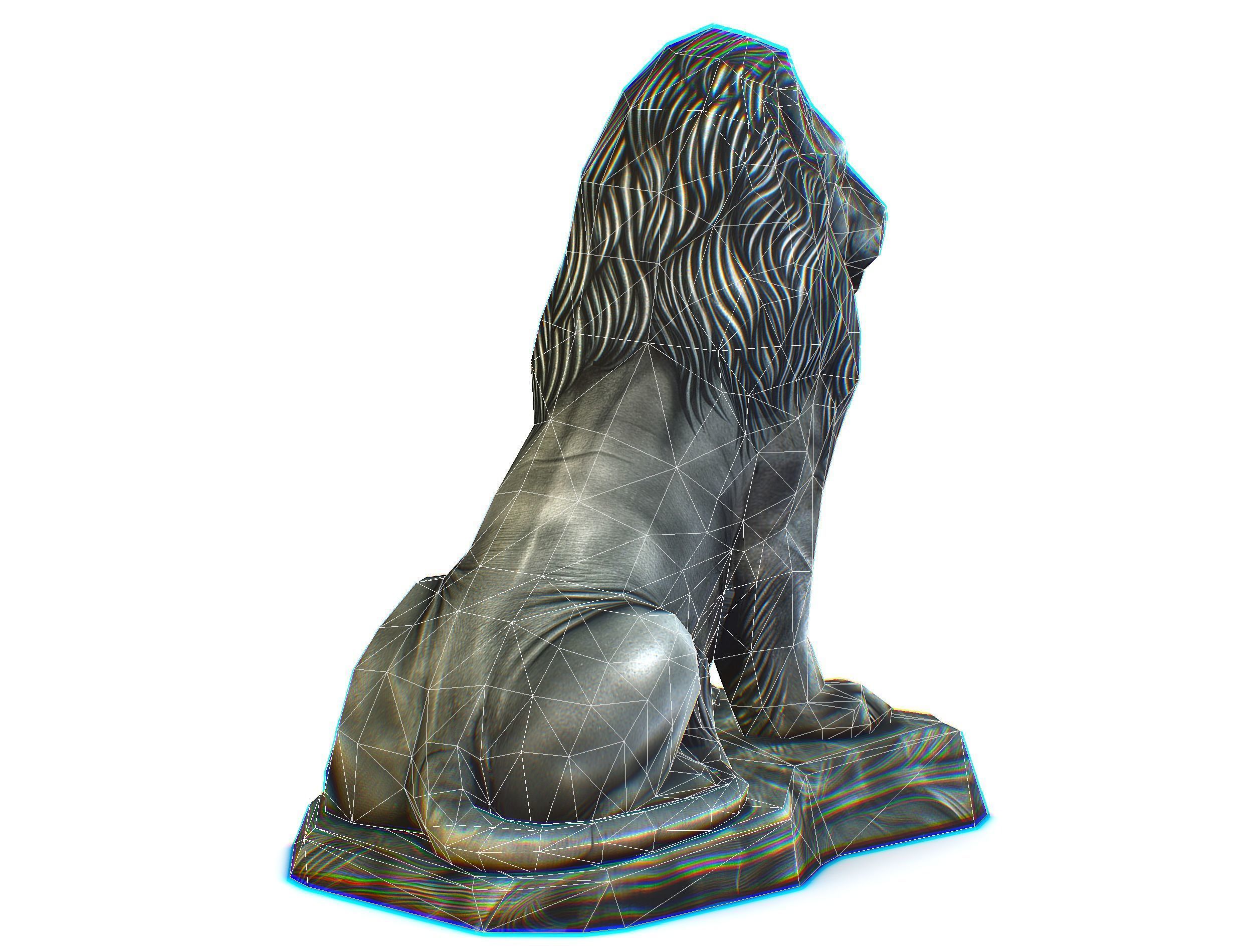 Low Poly 3d Statue Lion Dark Metal Cast Iron Low-poly 3D model_30