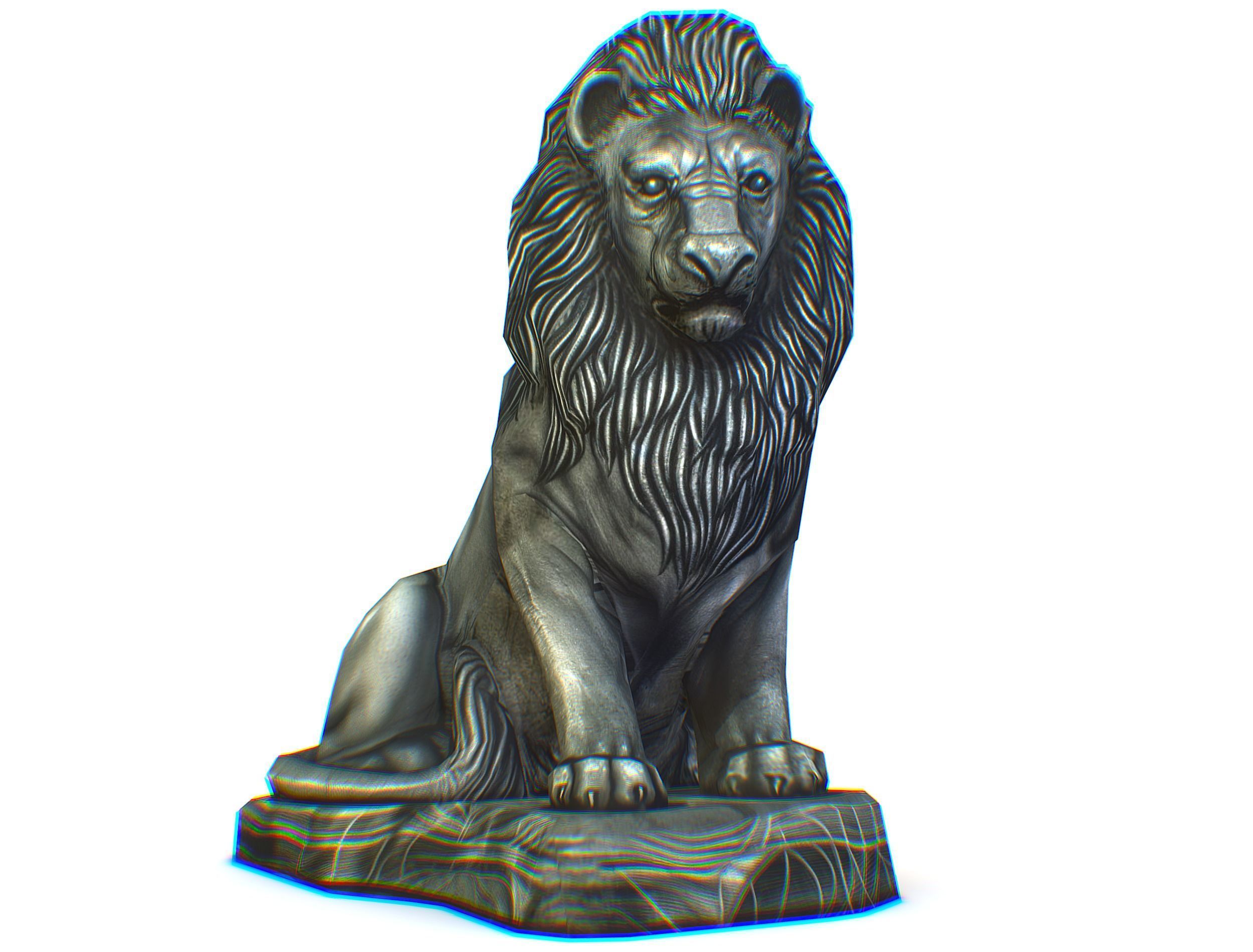 Low Poly 3d Statue Lion Dark Metal Cast Iron Low-poly 3D model_5