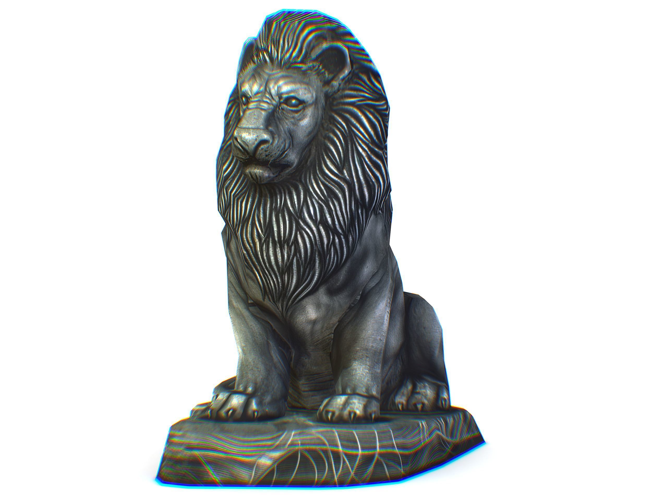 Low Poly 3d Statue Lion Dark Metal Cast Iron Low-poly 3D model_2