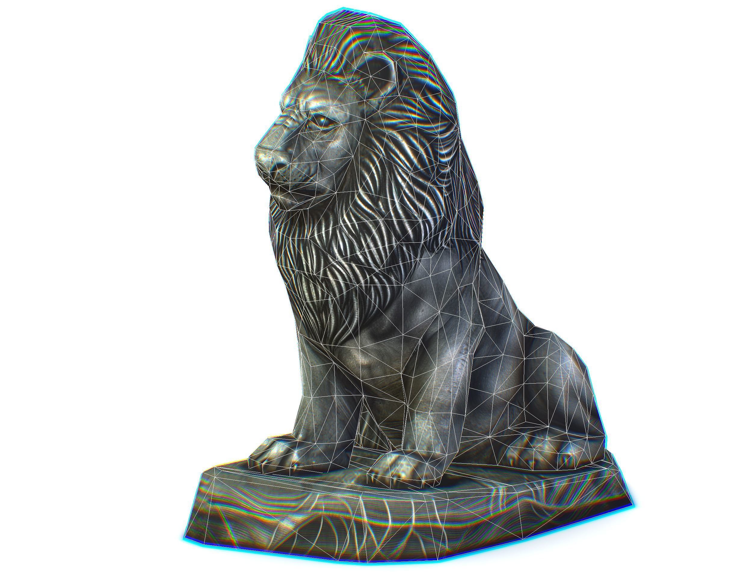 Low Poly 3d Statue Lion Dark Metal Cast Iron Low-poly 3D model_27
