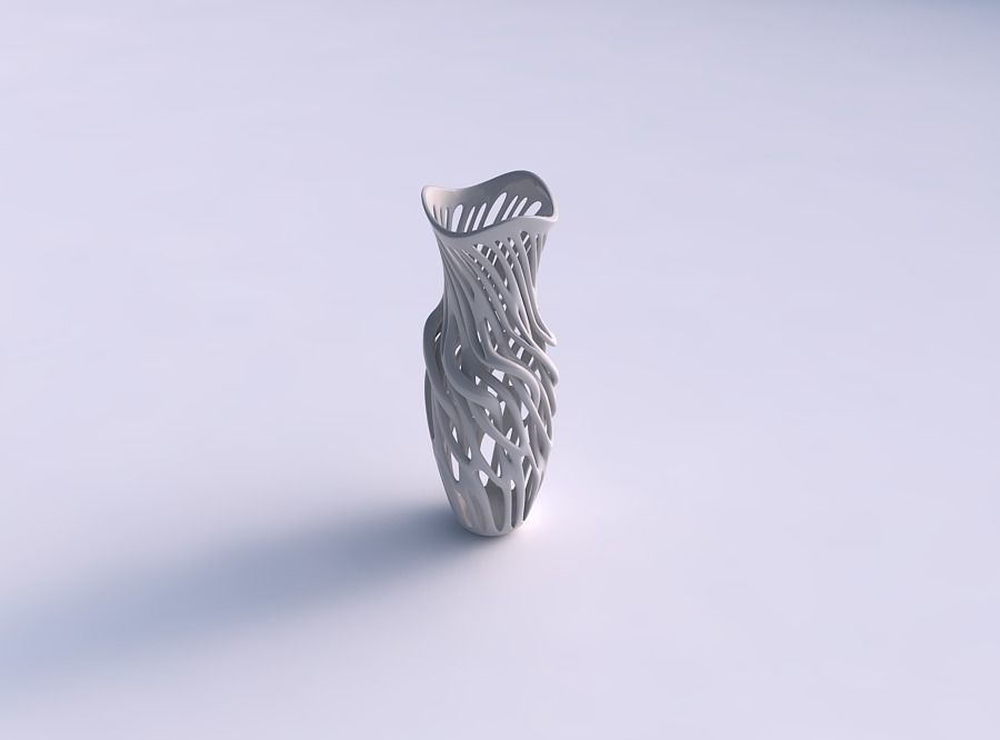 Vase with twisted branches wavy top 3D print model_0