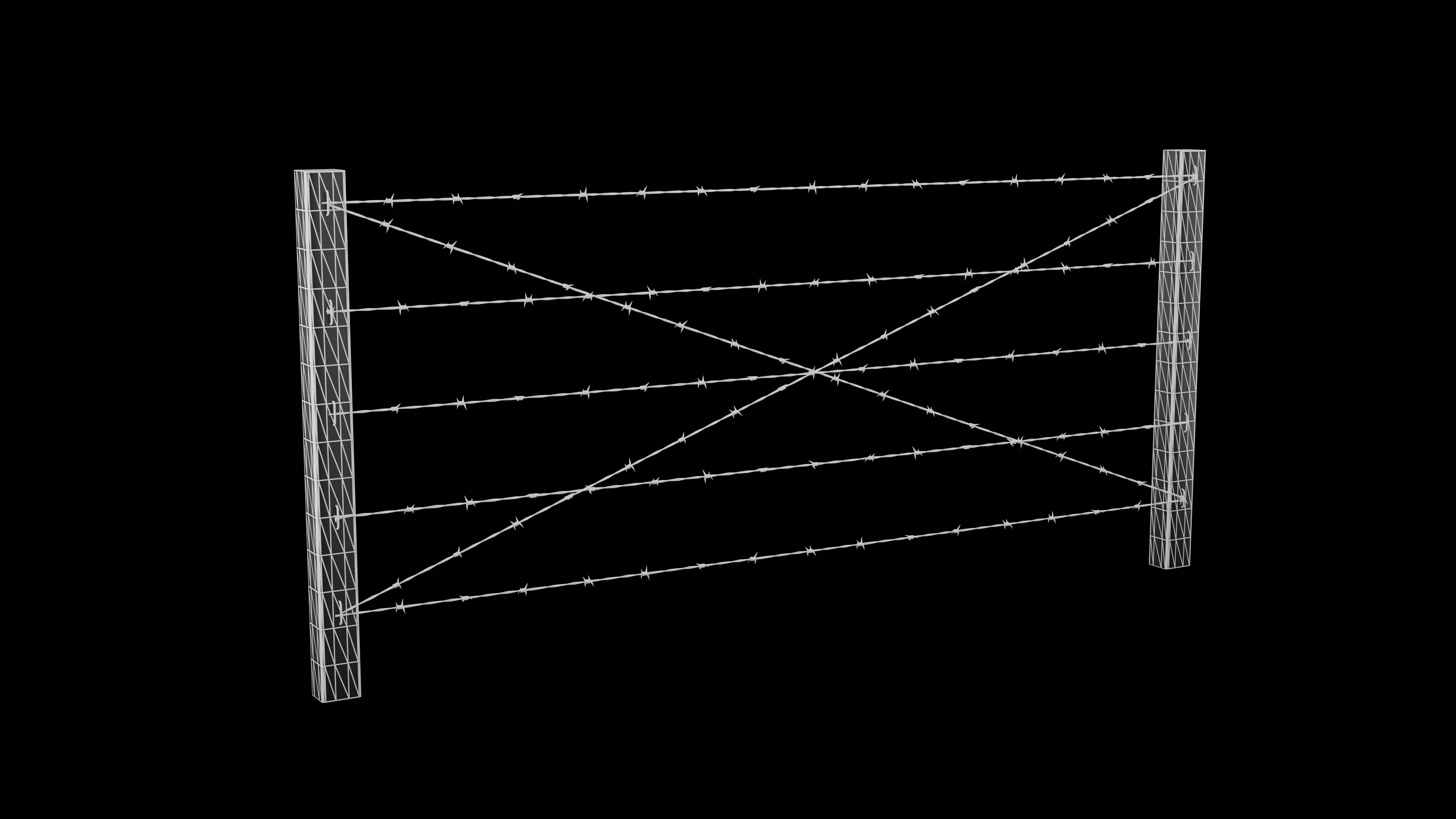 Barbed Wire Fence for Land Low-poly 3D model_6
