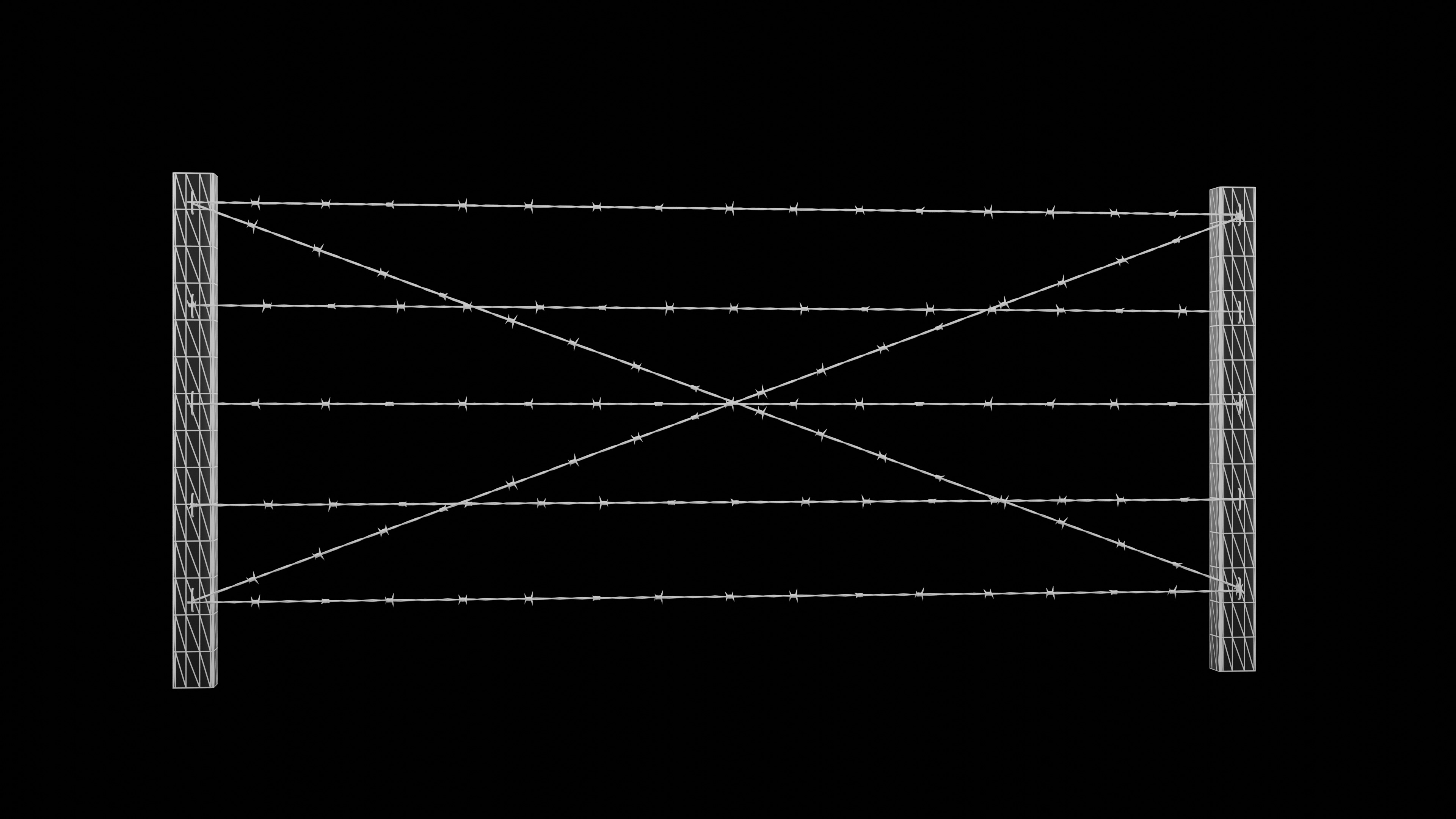 Barbed Wire Fence for Land Low-poly 3D model_5