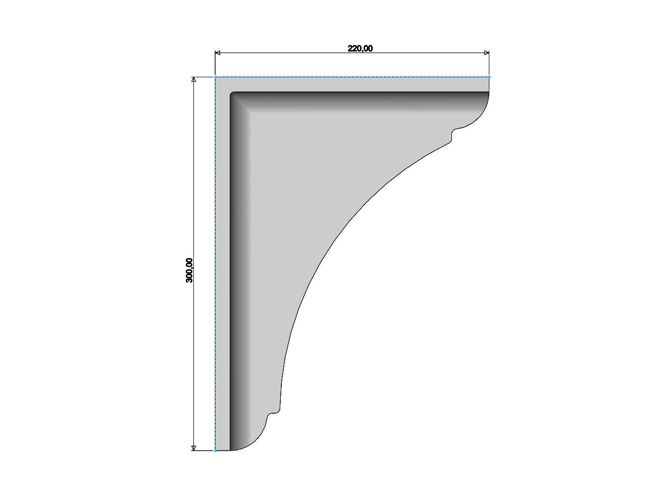 Filleted carved middle bracket corbel 285x205x90mm 3D print model_5