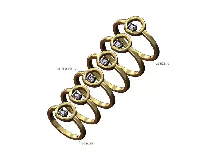 Halo open round 3mm diamond solitaire ring US sizes 5to10