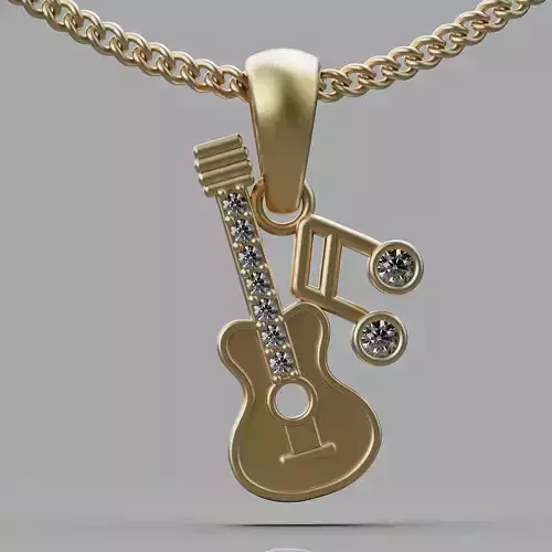 Guitar pendant silver gold sterling printable jewelry 3D model