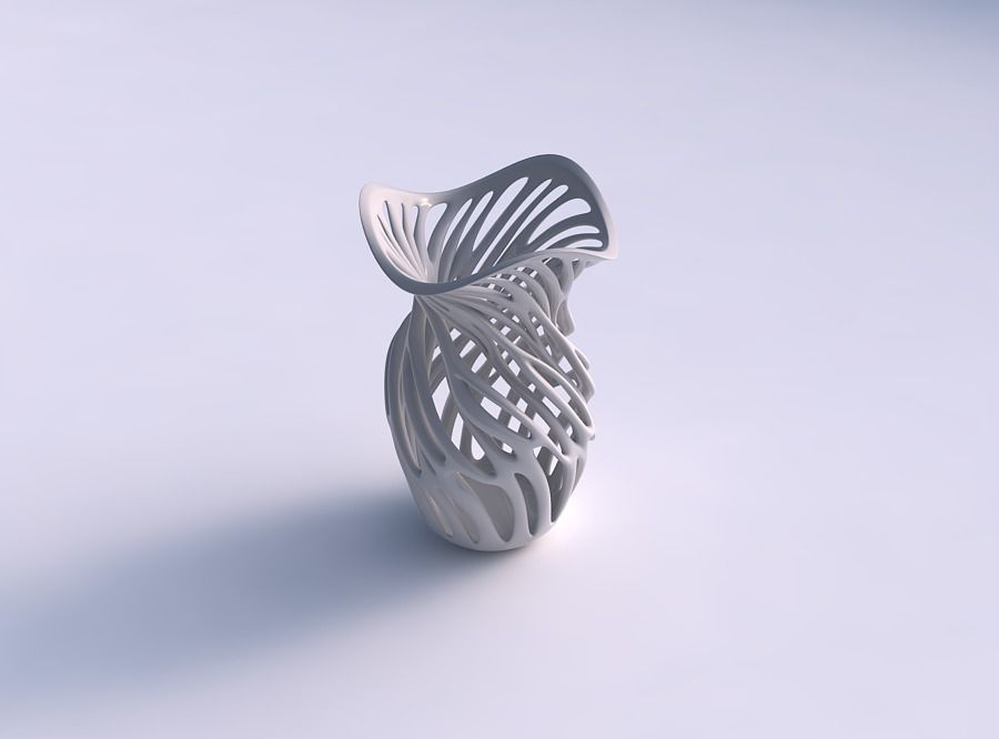 Vase wide with branches wavy top 3D print model_0