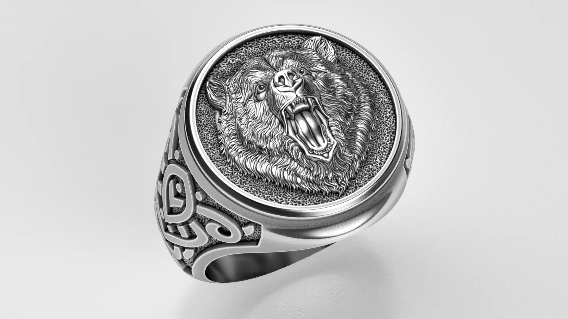 Men ring with a bear and an ornament 3D print model