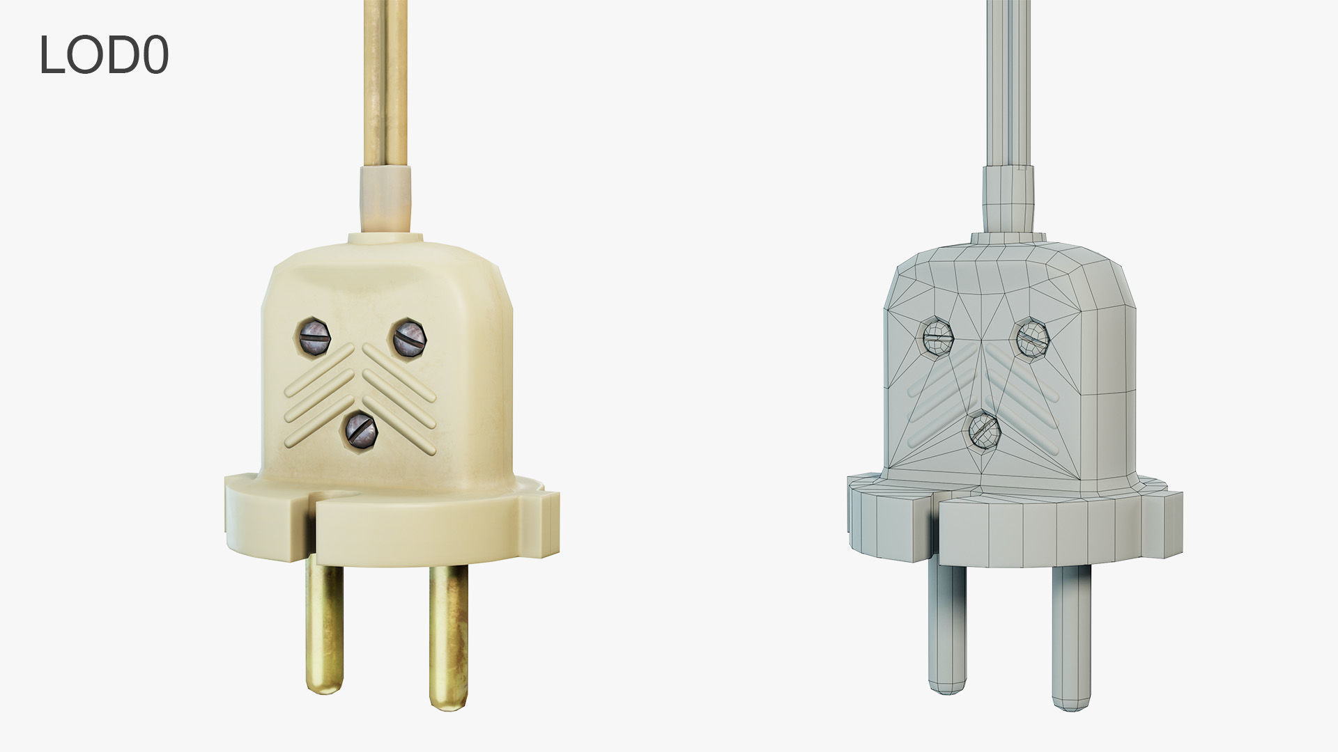 Electrical Plug Type C Old Low-poly 3D model_4