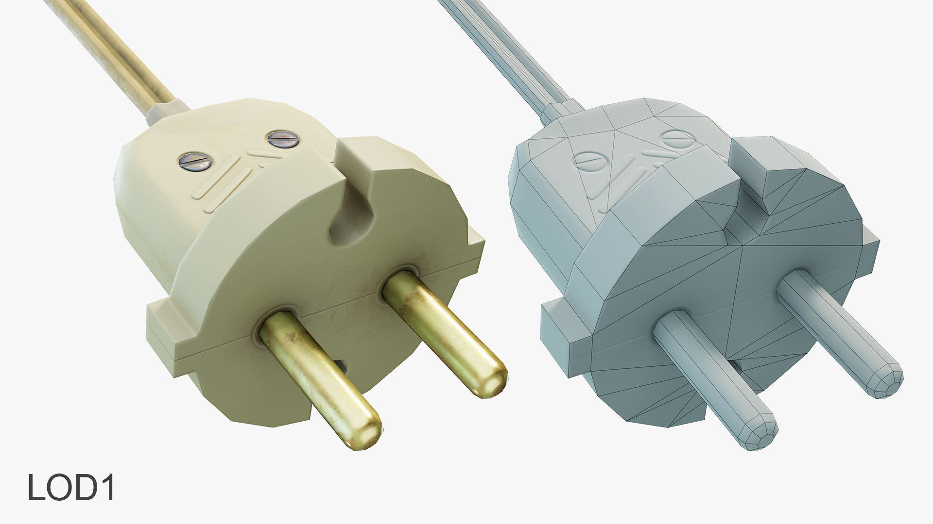 Electrical Plug Type C Old Low-poly 3D model_3