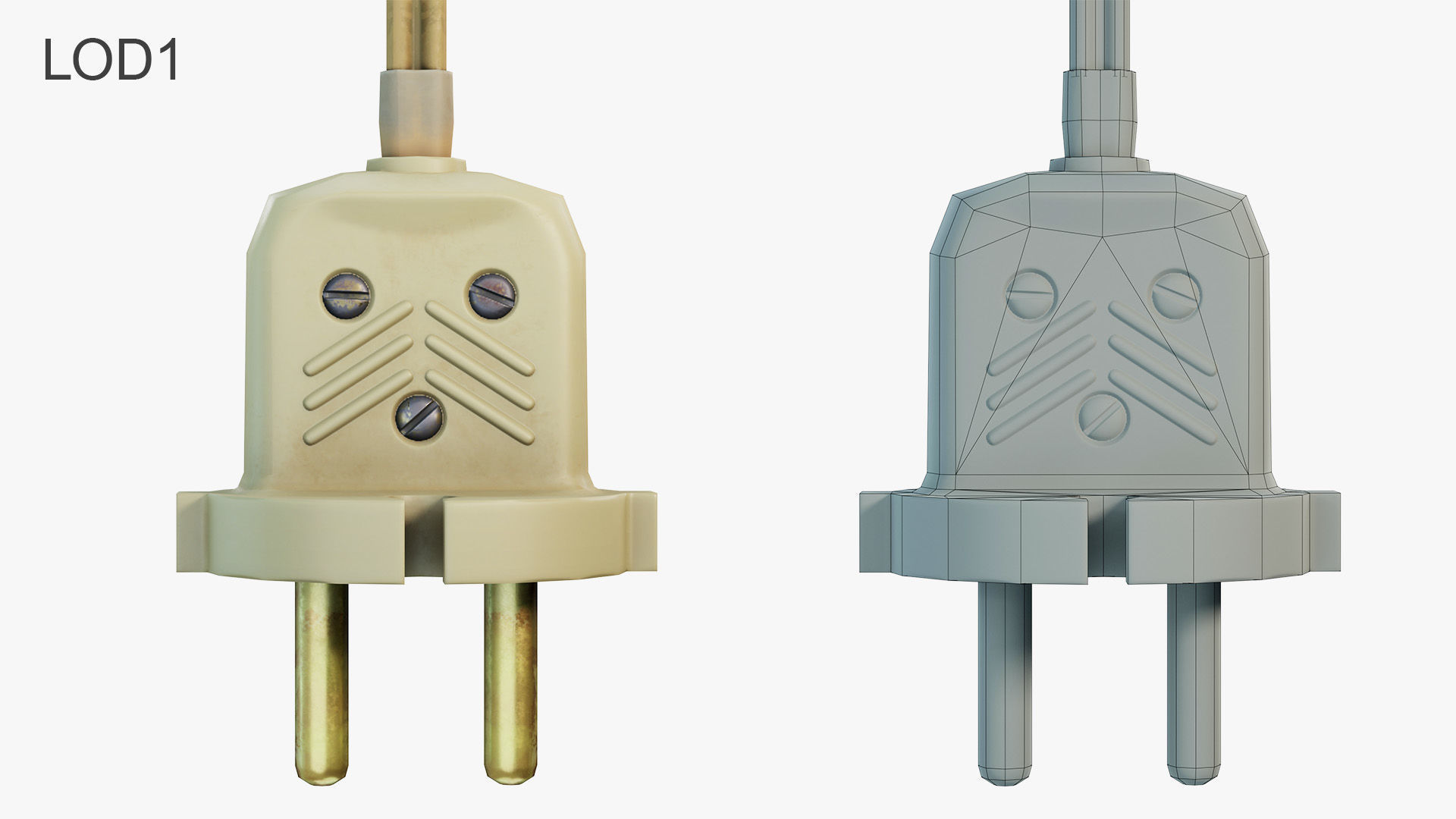 Electrical Plug Type C Old Low-poly 3D model_7