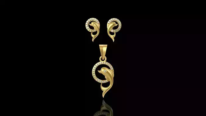  Fancy Dolphin Pendant Set - 010