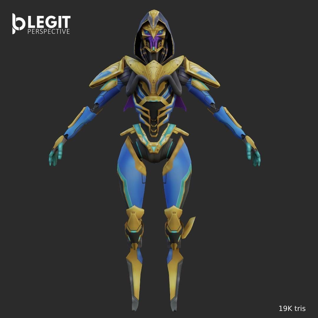 Egyptian Robot Made and Textured In Blender Low-poly 3D model_3