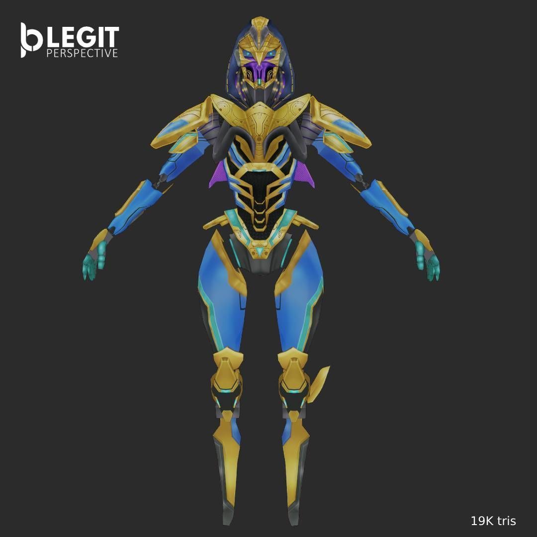 Egyptian Robot Made and Textured In Blender Low-poly 3D model_4