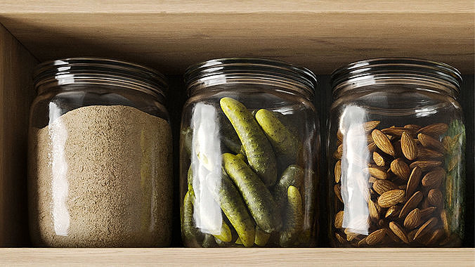 Shelf with canned goods 3D model 3