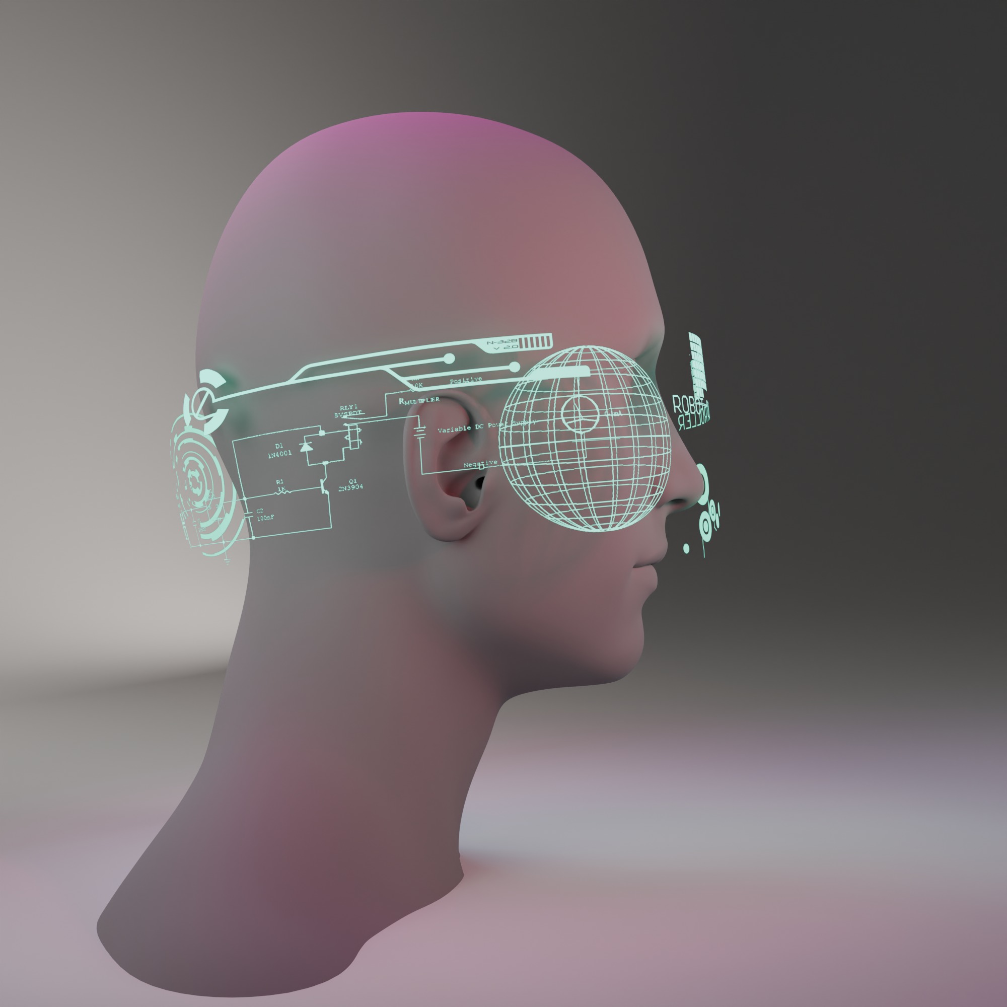 Futuristic AR Headset with Integrated Headphones Low-poly 3D model_2
