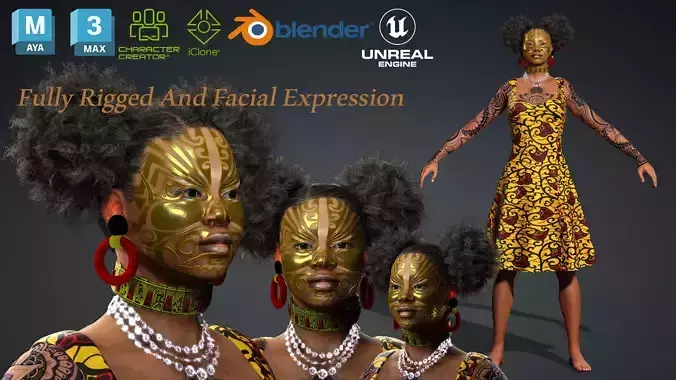 African Golden Woman - 3D Character Model