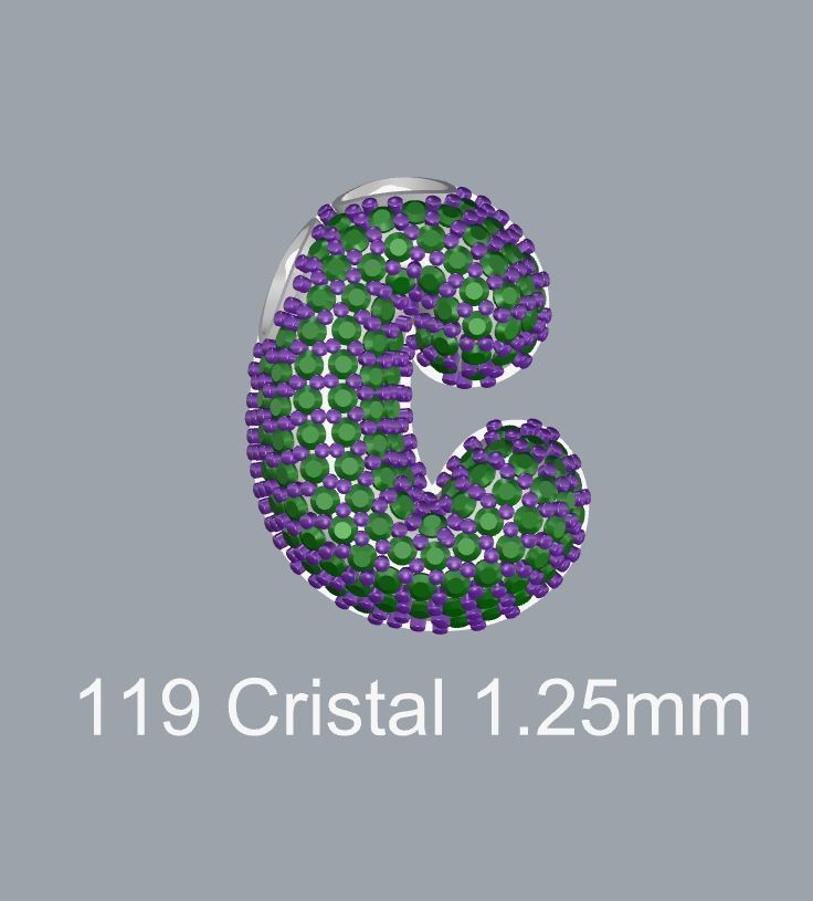 Letter C with crystals 3D print model_6