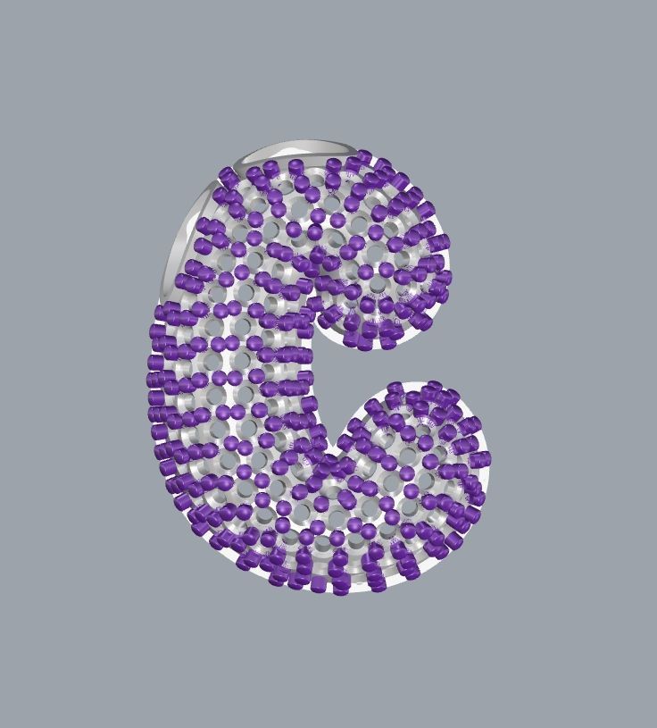 Letter C with crystals 3D print model_5