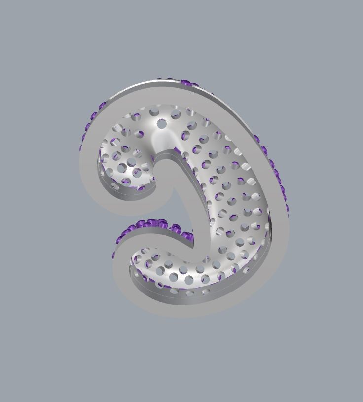 Letter C with crystals 3D print model_2