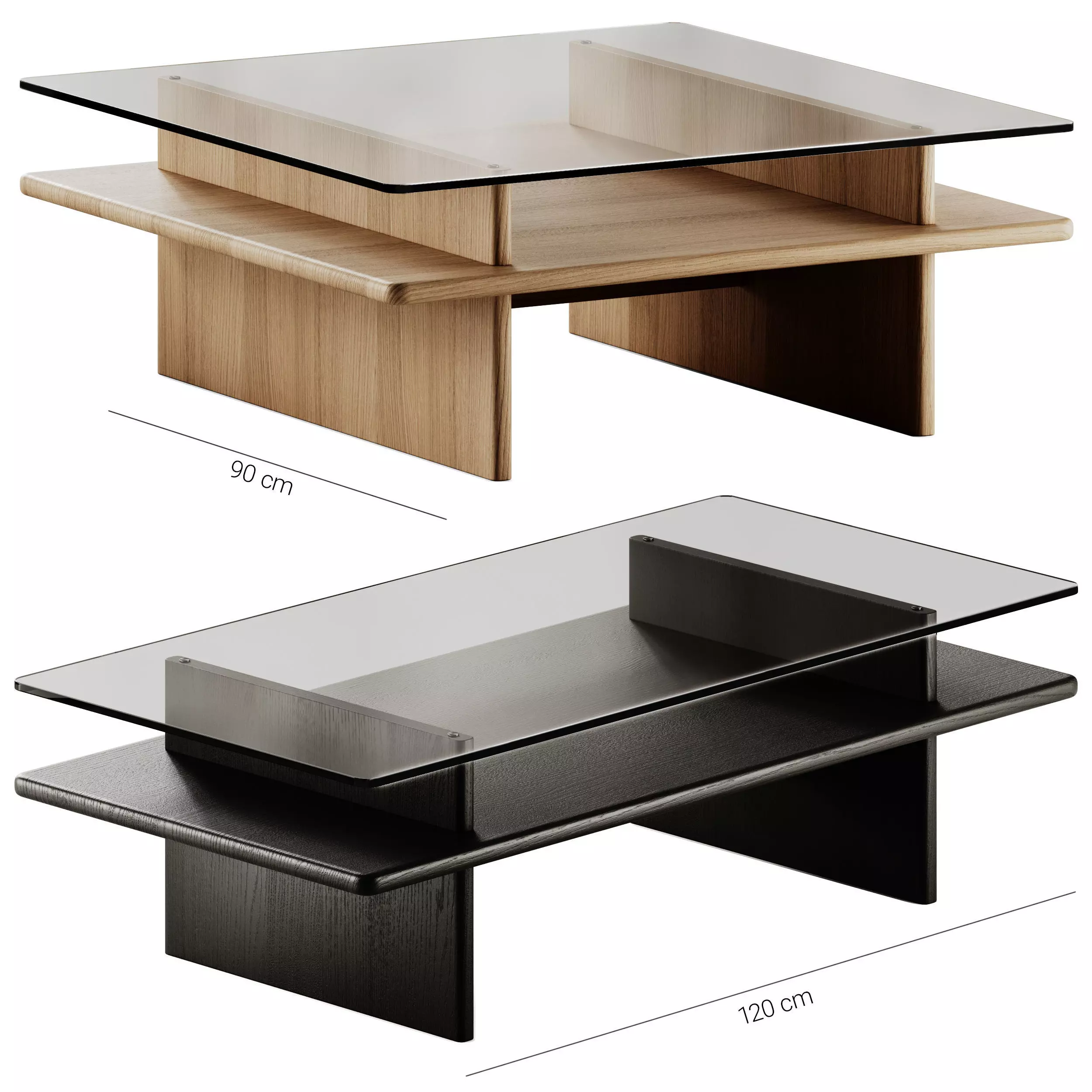 Woud Parallel Glass Coffee Table 3D model_0