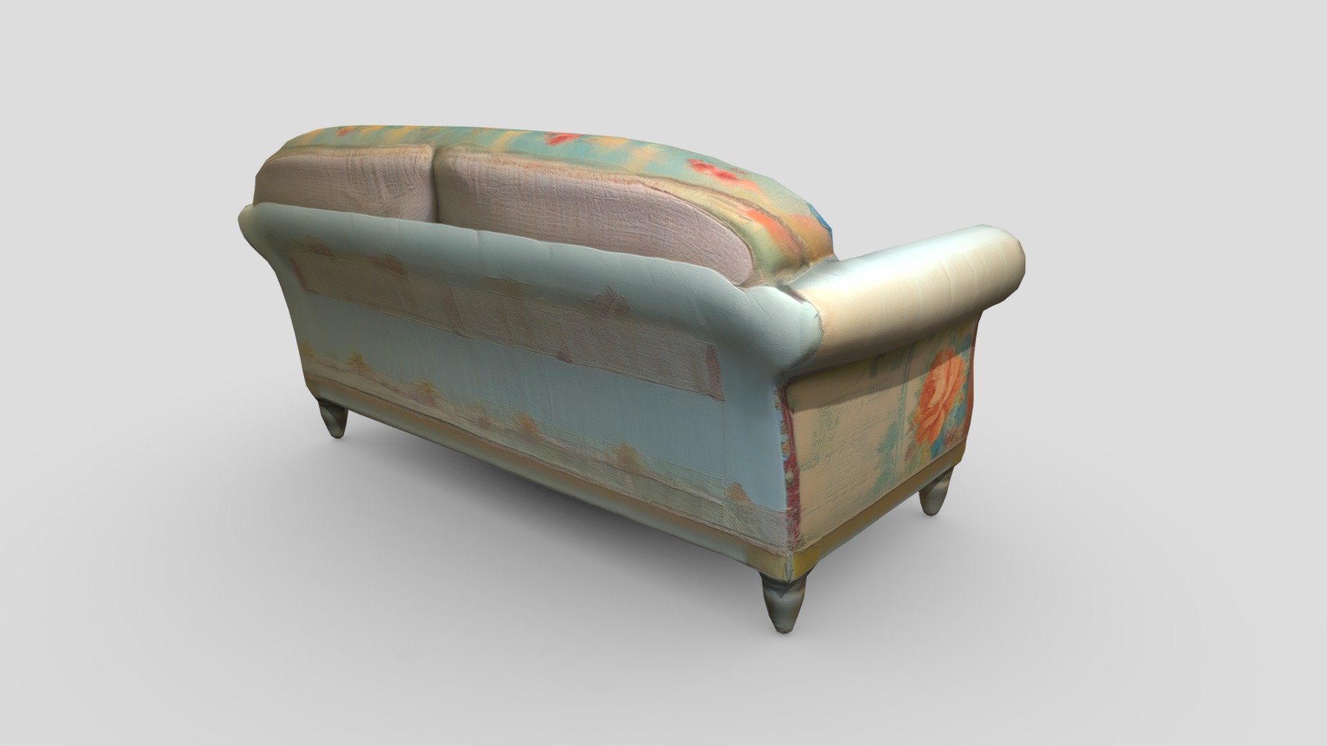 Fabric Patched Up Sofa Low-poly 3D model_7