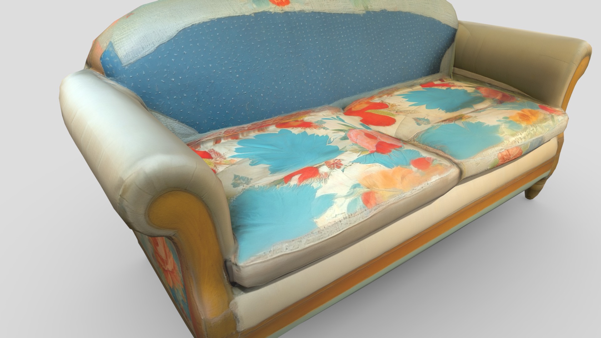 Fabric Patched Up Sofa Low-poly 3D model_9