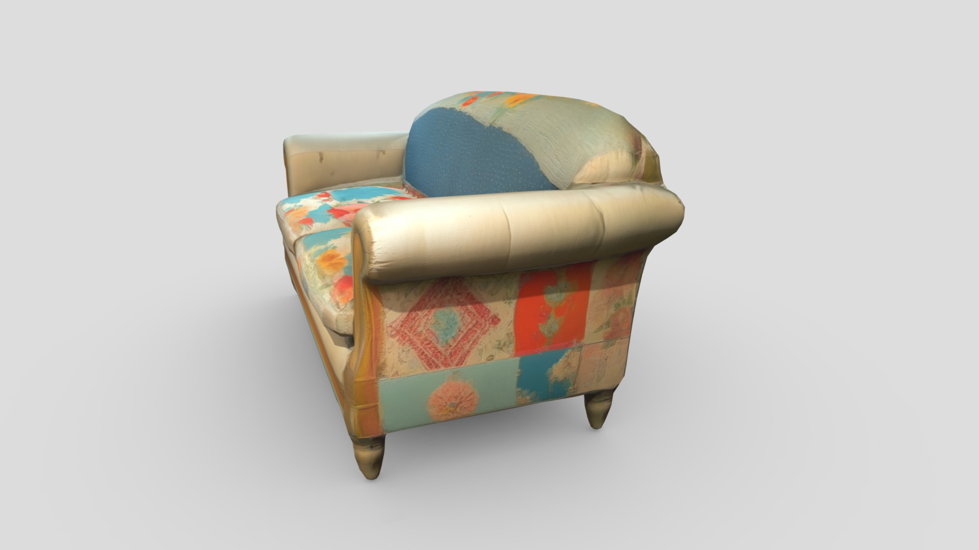 Fabric Patched Up Sofa Low-poly 3D model_5