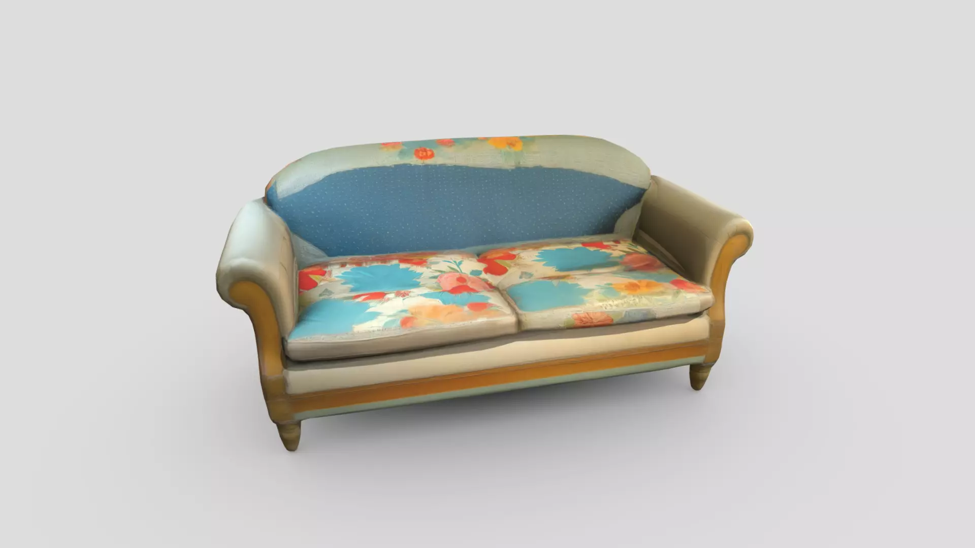 Fabric Patched Up Sofa Low-poly 3D model_0