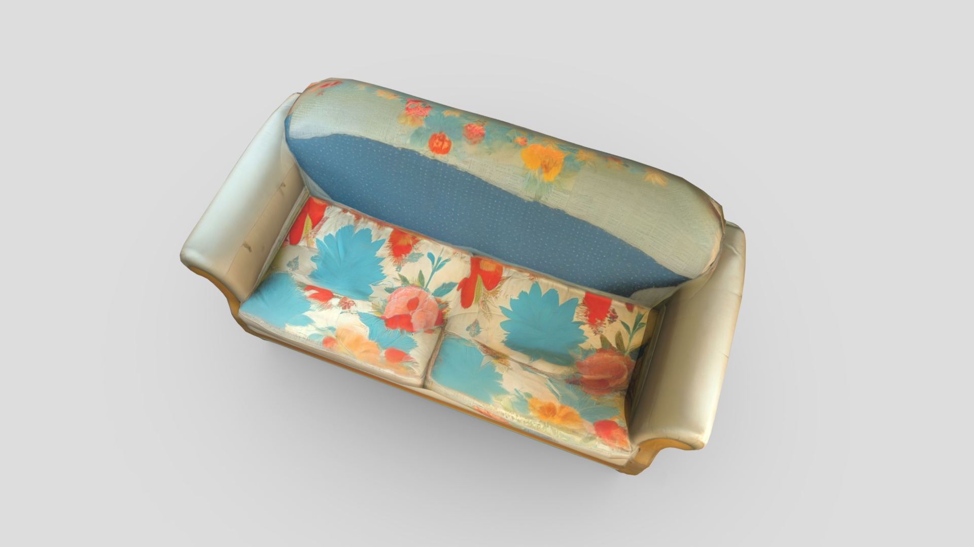 Fabric Patched Up Sofa Low-poly 3D model_3