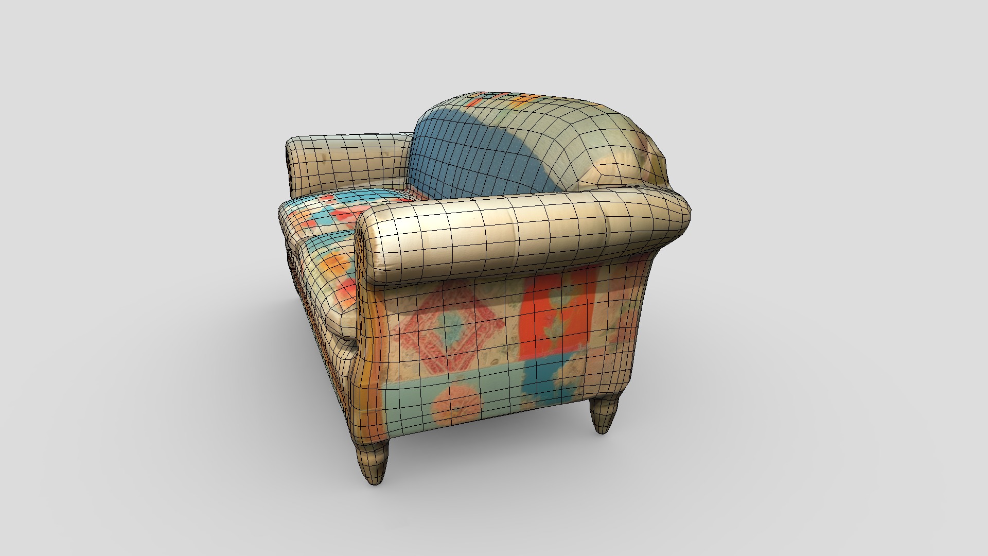 Fabric Patched Up Sofa Low-poly 3D model_6