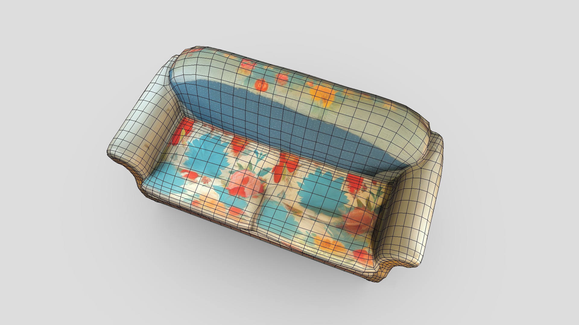Fabric Patched Up Sofa Low-poly 3D model_4