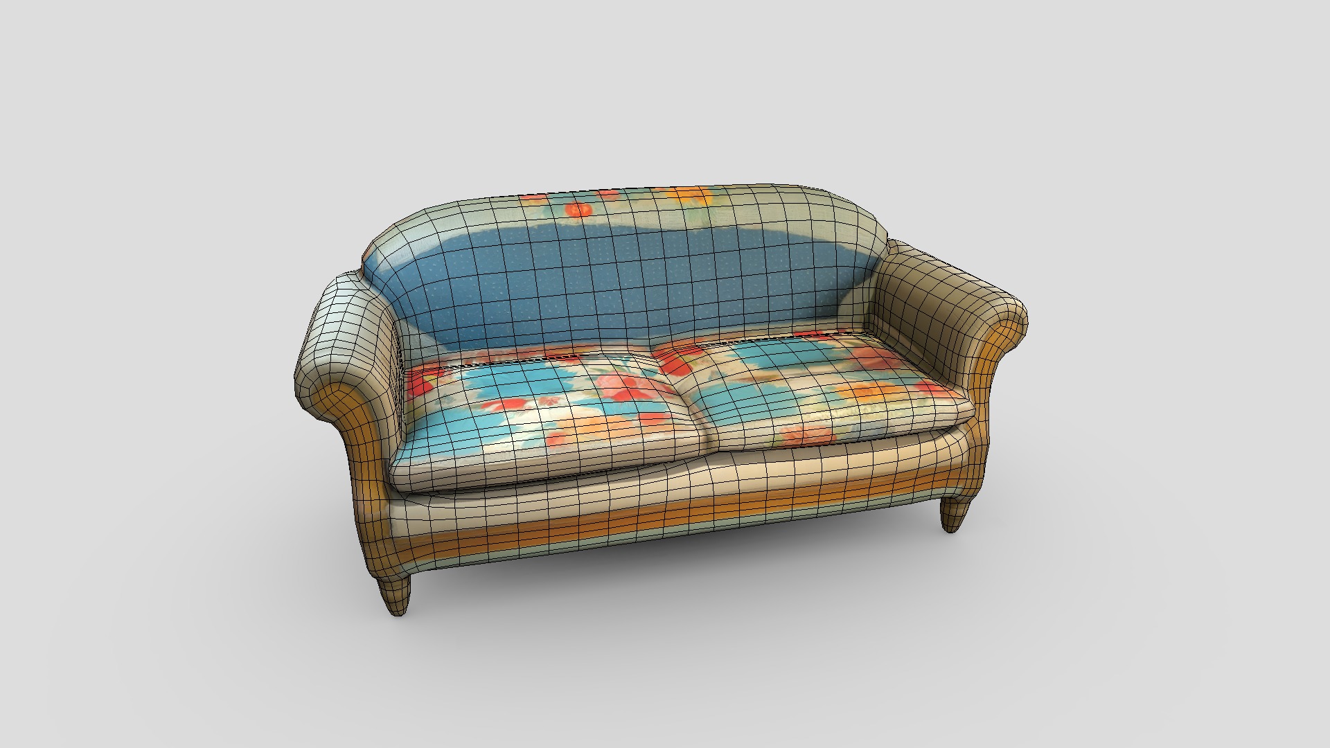 Fabric Patched Up Sofa Low-poly 3D model_2