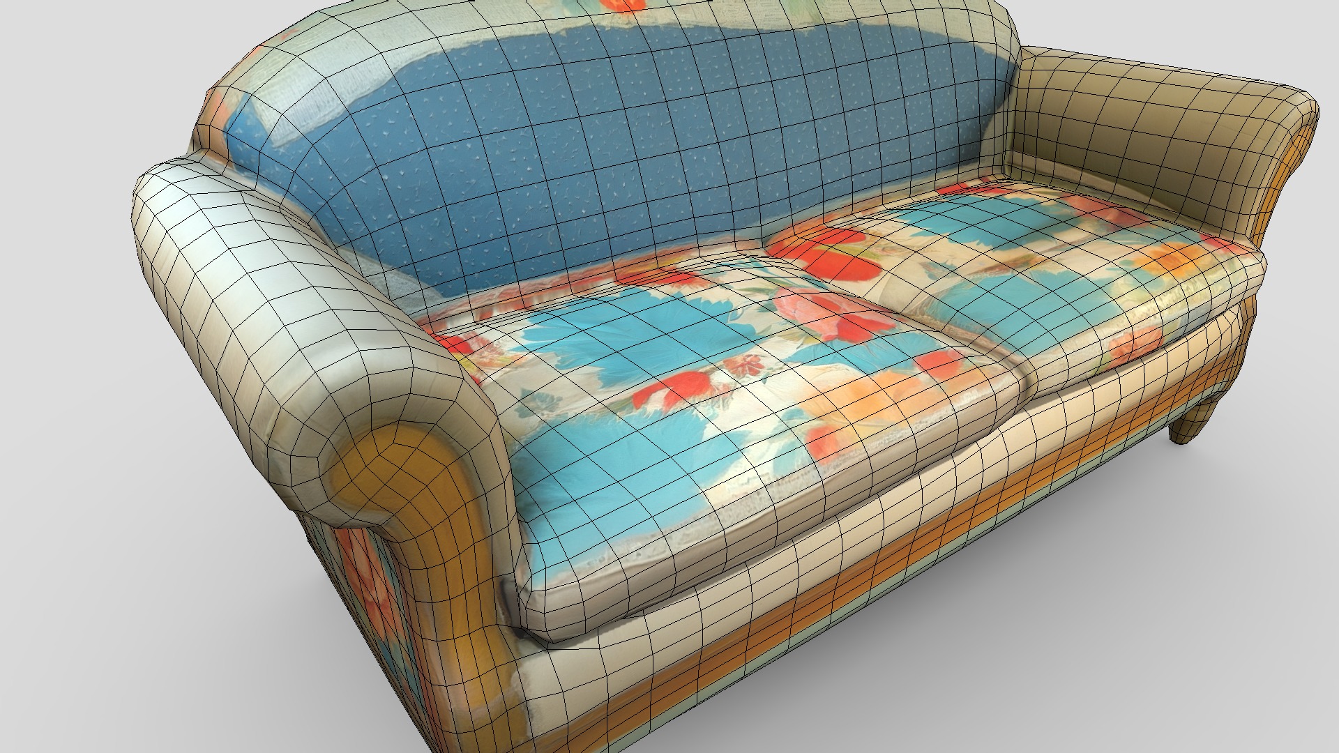 Fabric Patched Up Sofa Low-poly 3D model_10