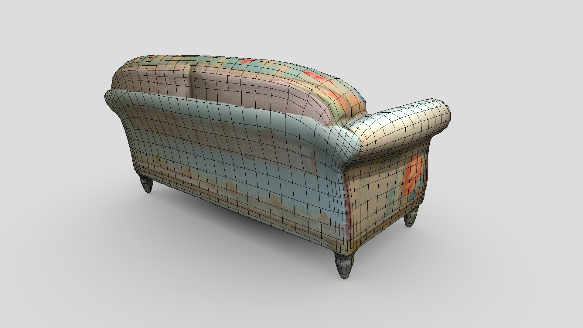 Fabric Patched Up Sofa Low-poly 3D model_8