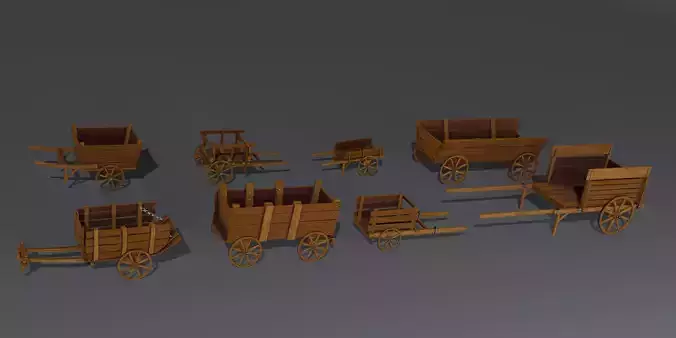 Wooden Stylized Carts Low-poly 3D model