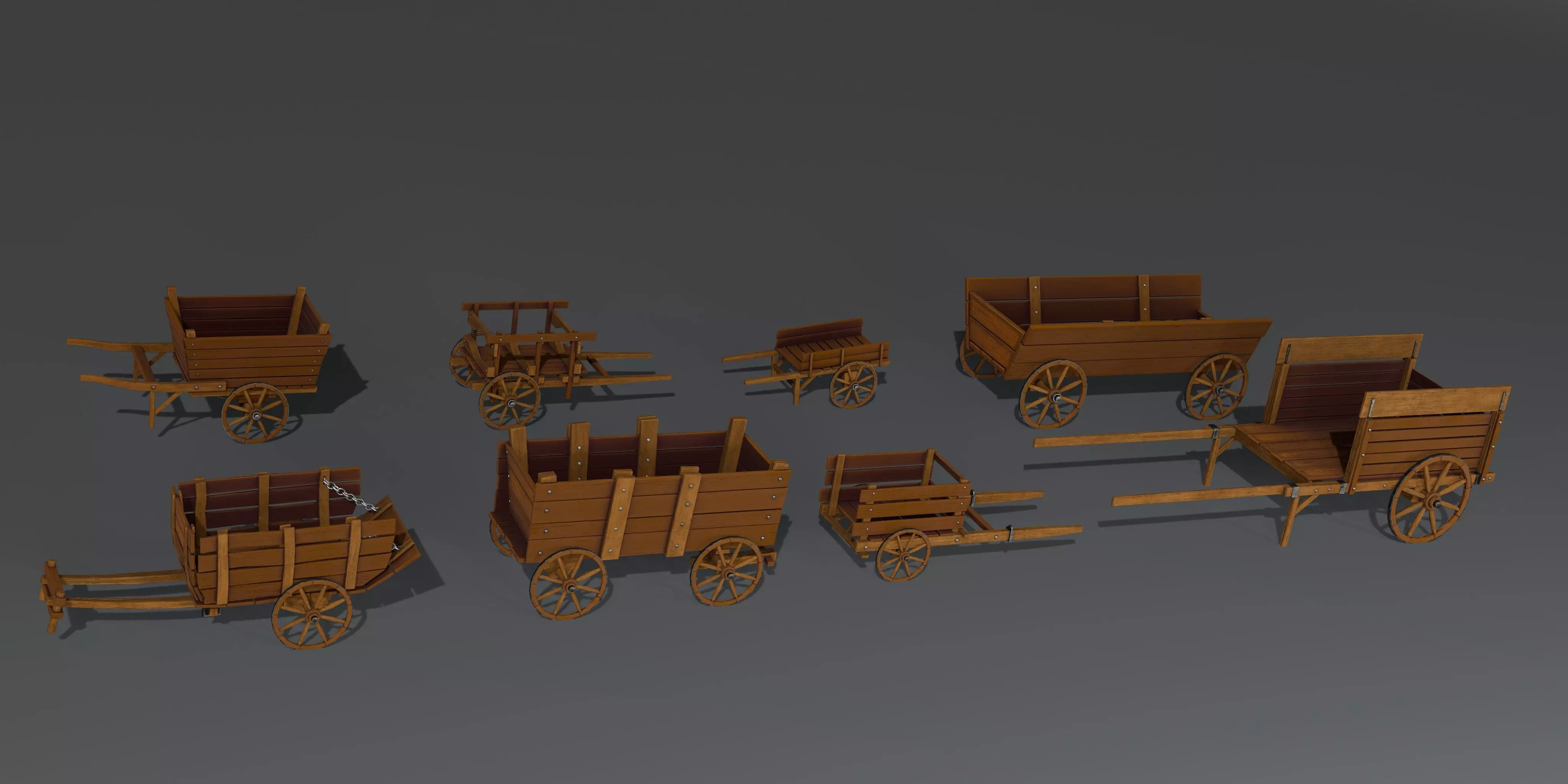 Wooden Stylized Carts Low-poly 3D model_0