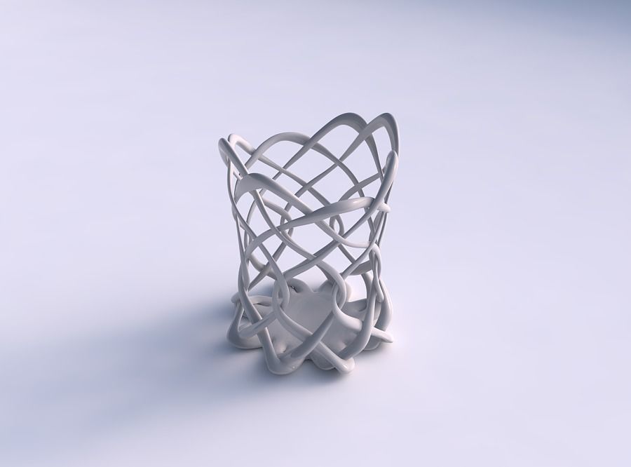 Vase widening cylindrical with lattice streched top 3D print model_0