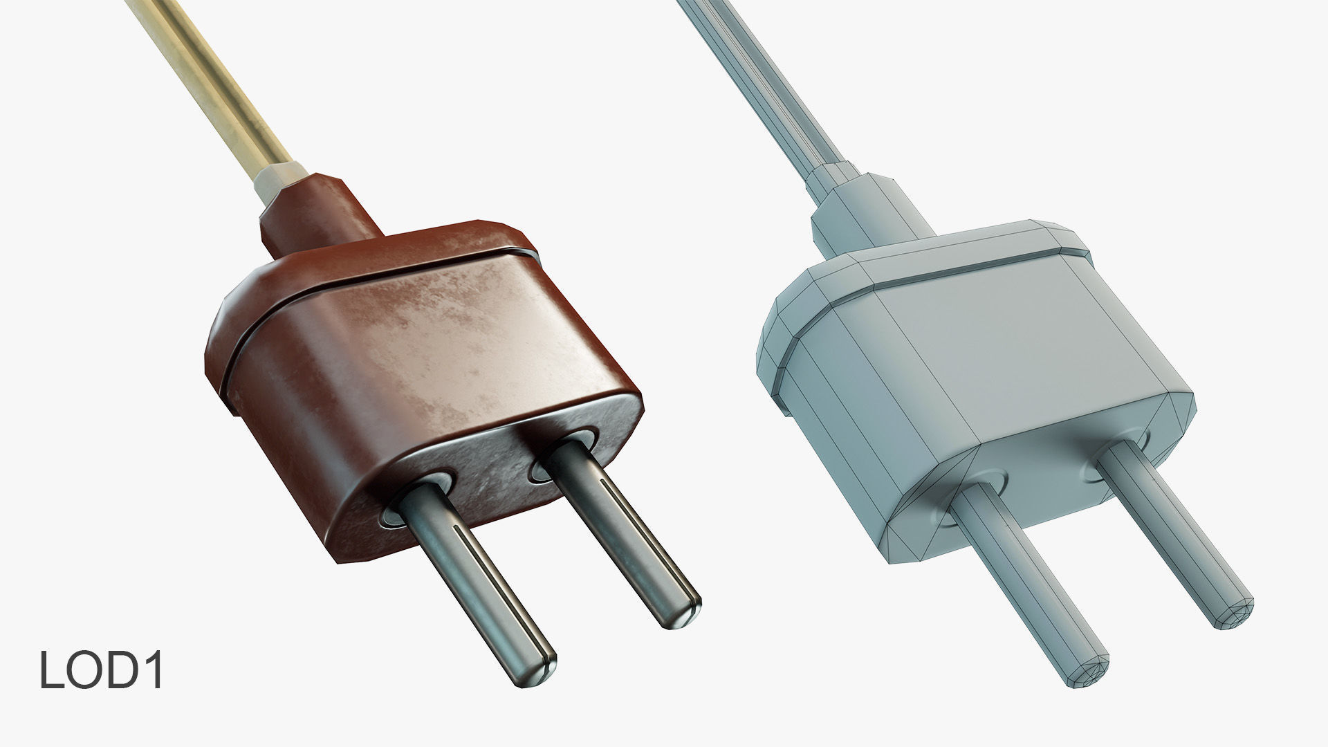 Vintage Electrical Plug Type C Low-poly 3D model_3