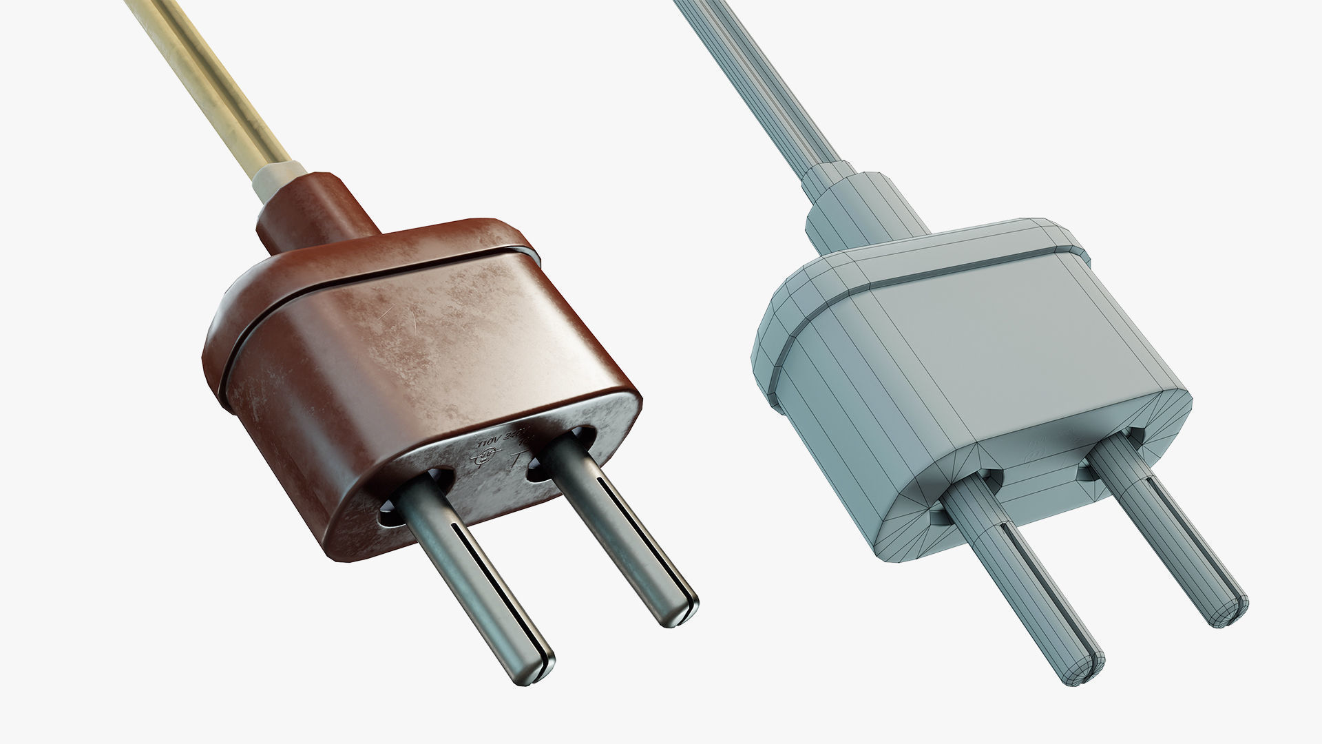 Vintage Electrical Plug Type C Low-poly 3D model_2