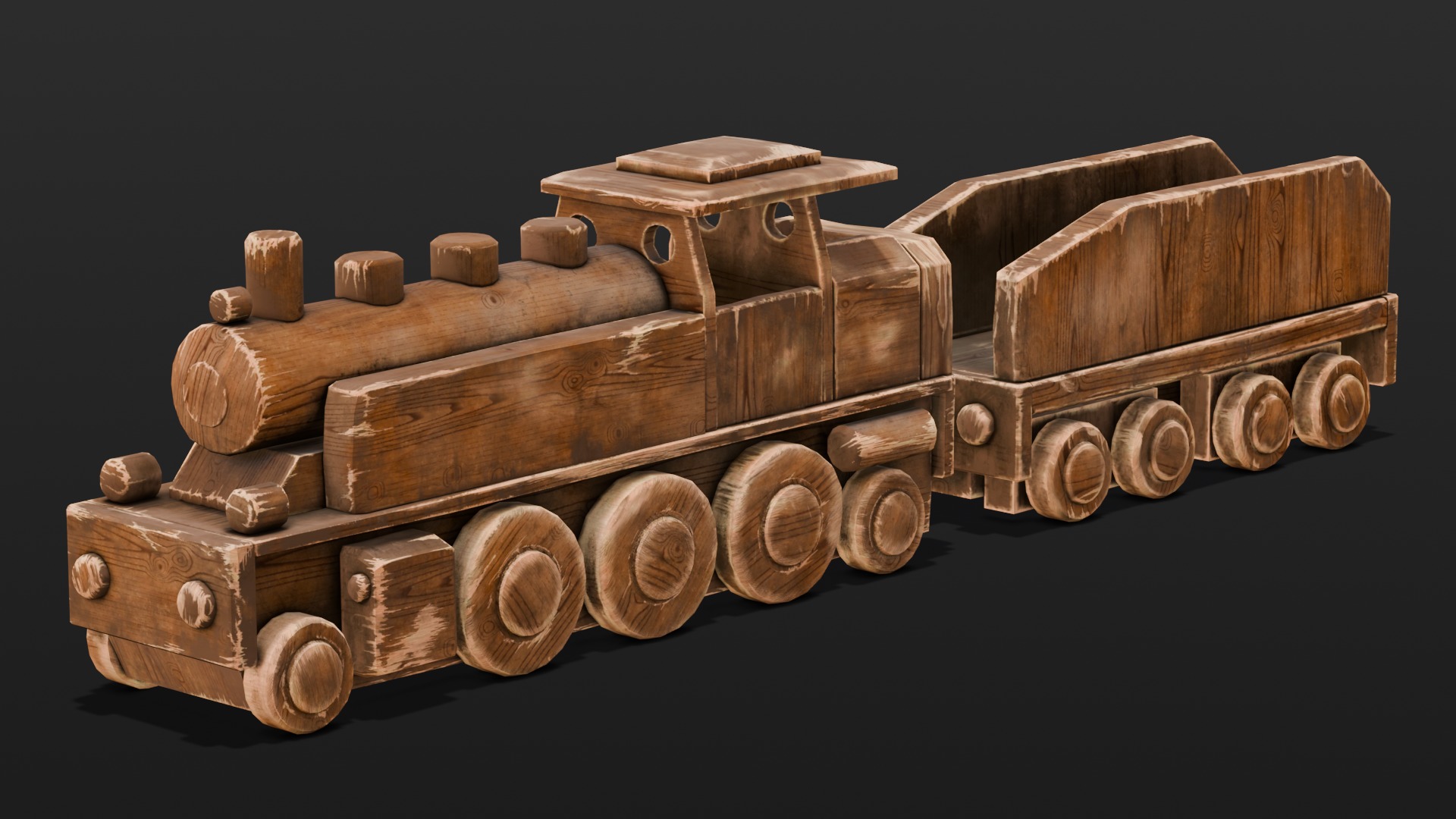  Wooden Train 3D Model  Low-poly 3D model_1