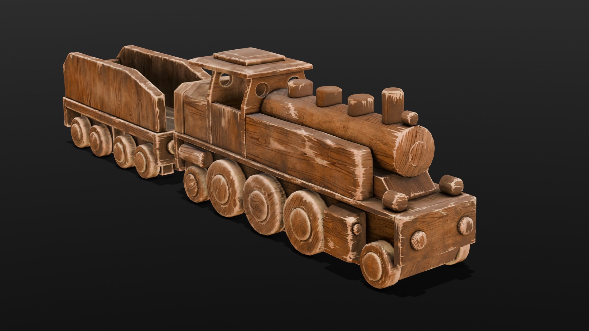  Wooden Train 3D Model  Low-poly 3D model_9