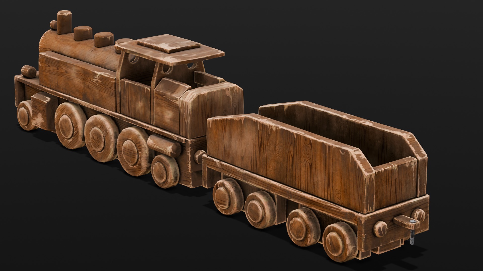  Wooden Train 3D Model  Low-poly 3D model_3