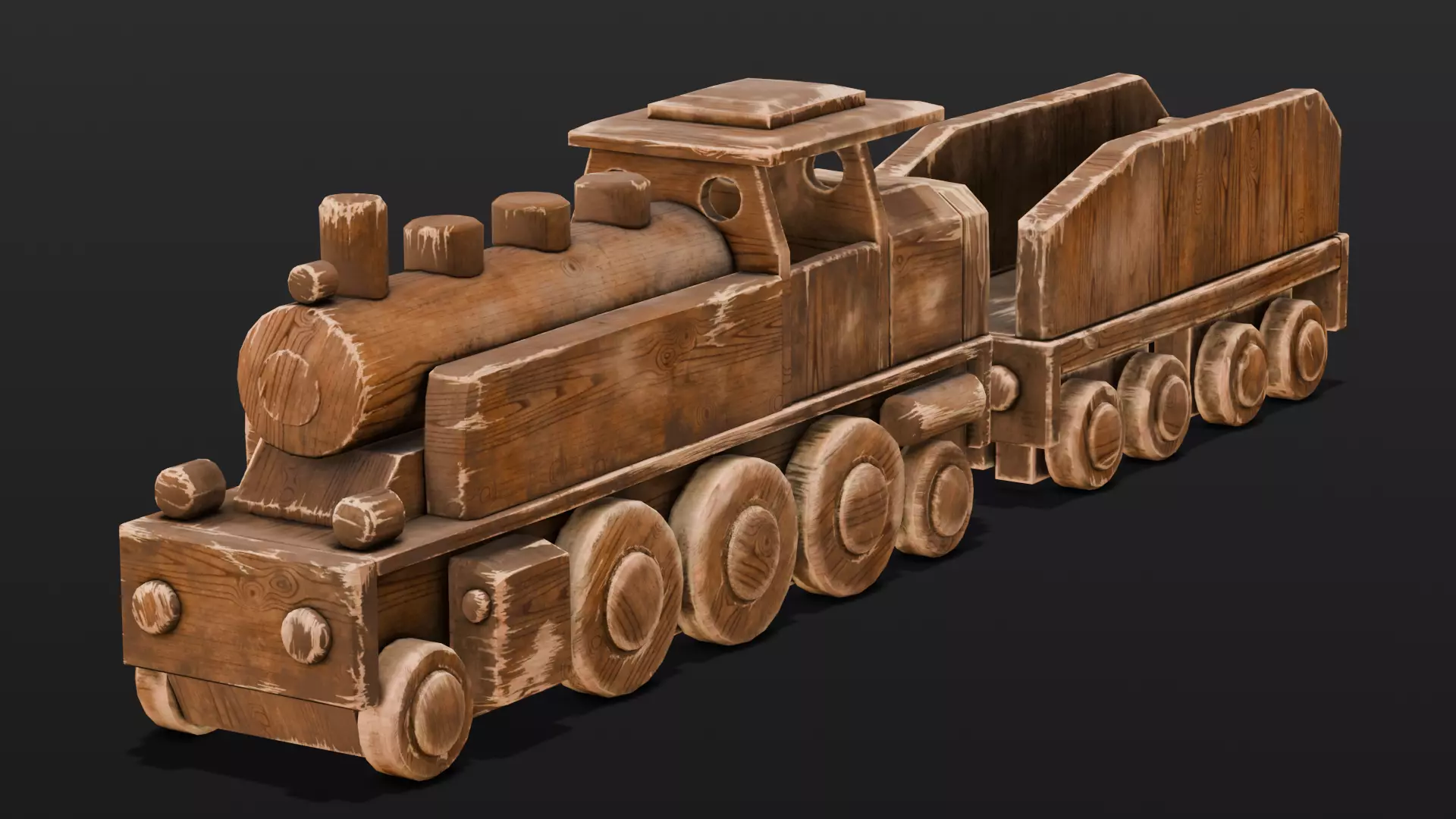  Wooden Train 3D Model  Low-poly 3D model_0