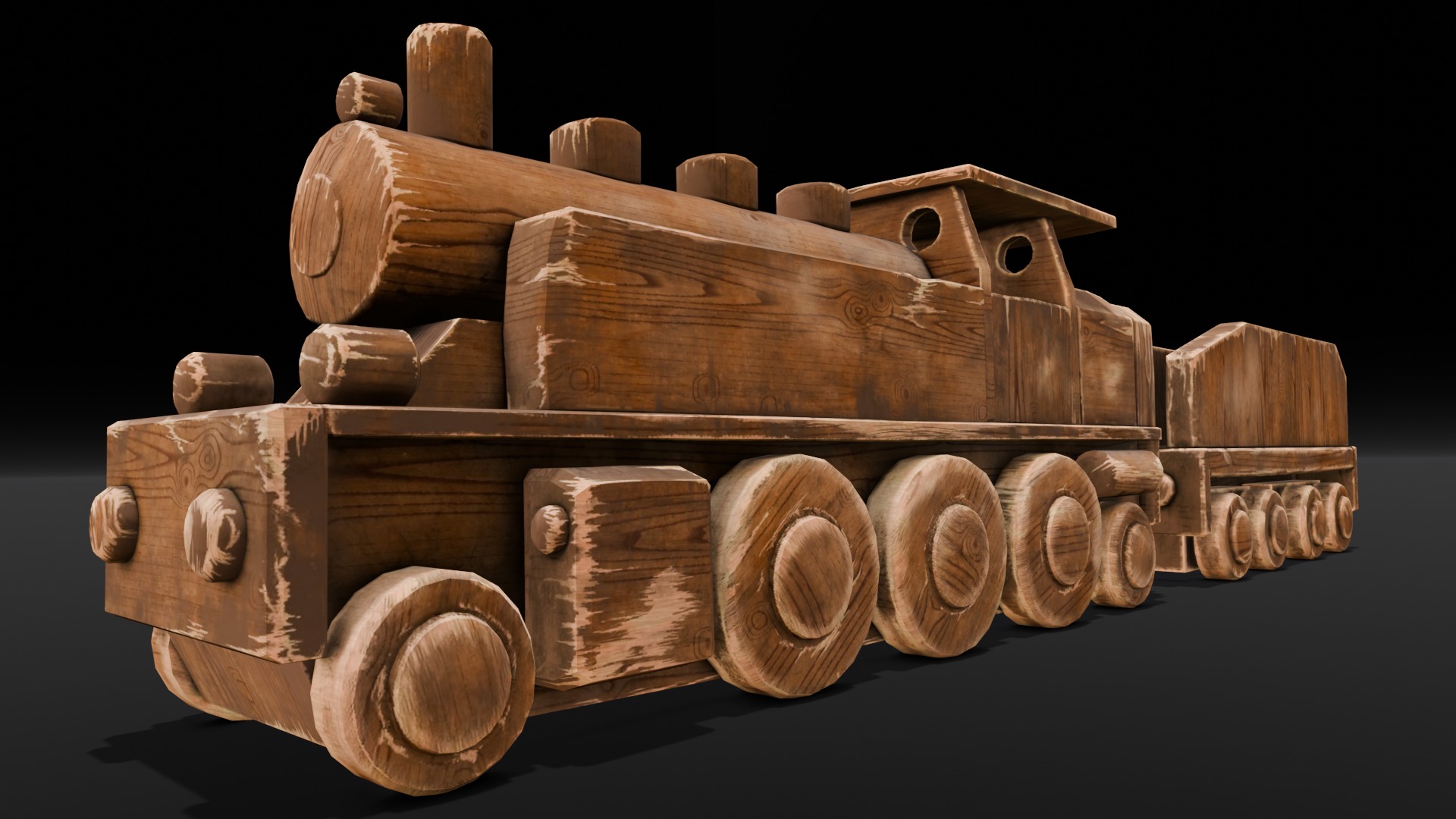  Wooden Train 3D Model  Low-poly 3D model_4