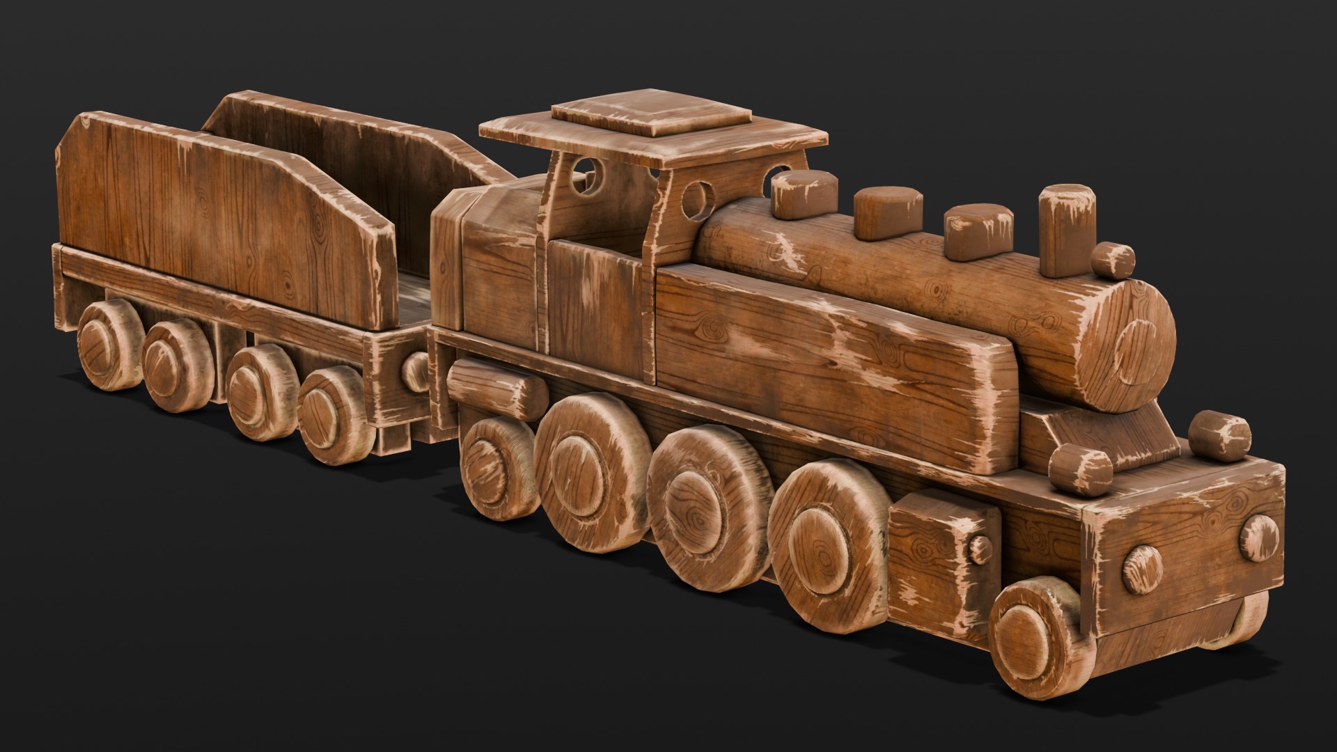  Wooden Train 3D Model  Low-poly 3D model_2