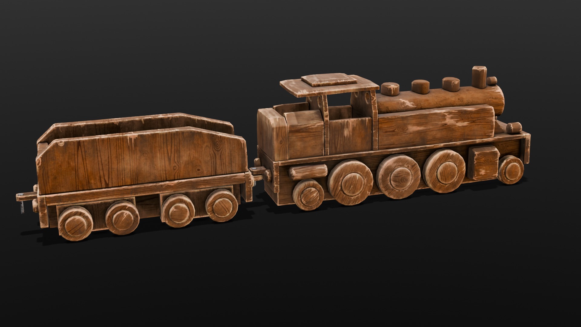  Wooden Train 3D Model  Low-poly 3D model_8