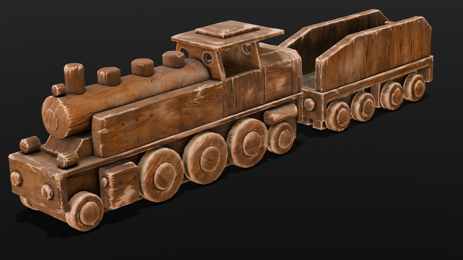  Wooden Train 3D Model  Low-poly 3D model_12