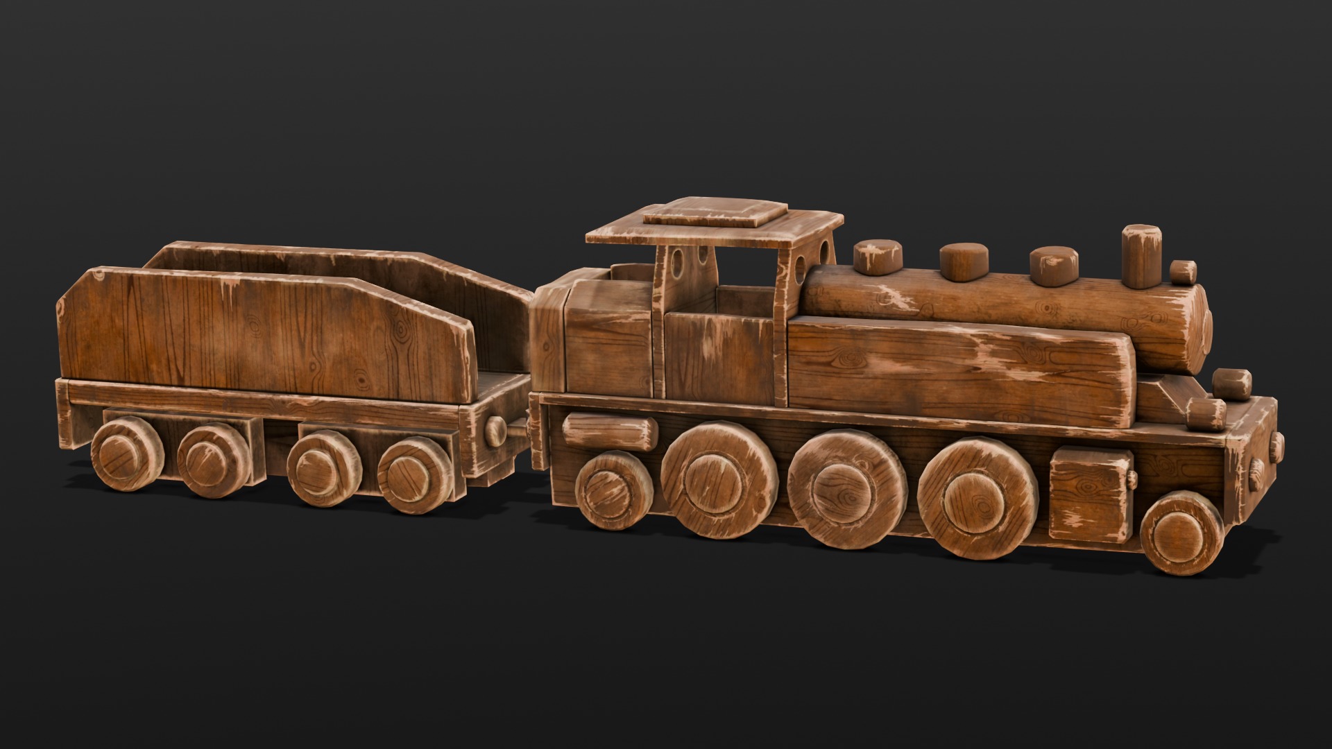  Wooden Train 3D Model  Low-poly 3D model_6