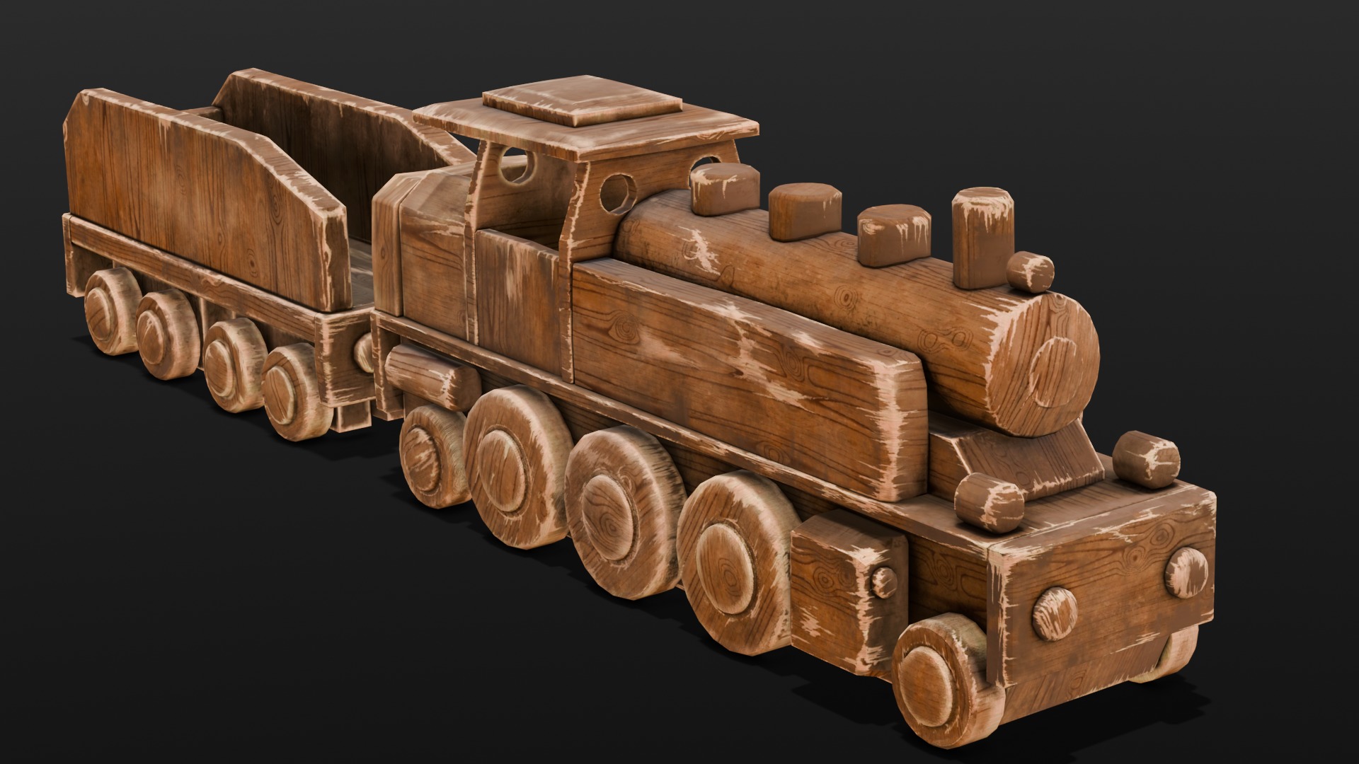  Wooden Train 3D Model  Low-poly 3D model_10